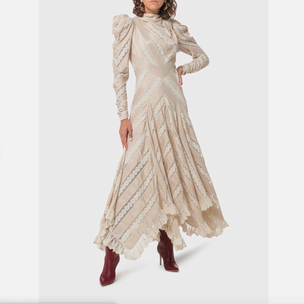 Zimmermann unbridled Chevron Panel silk Lace Buff dress size 2 Runway FW18